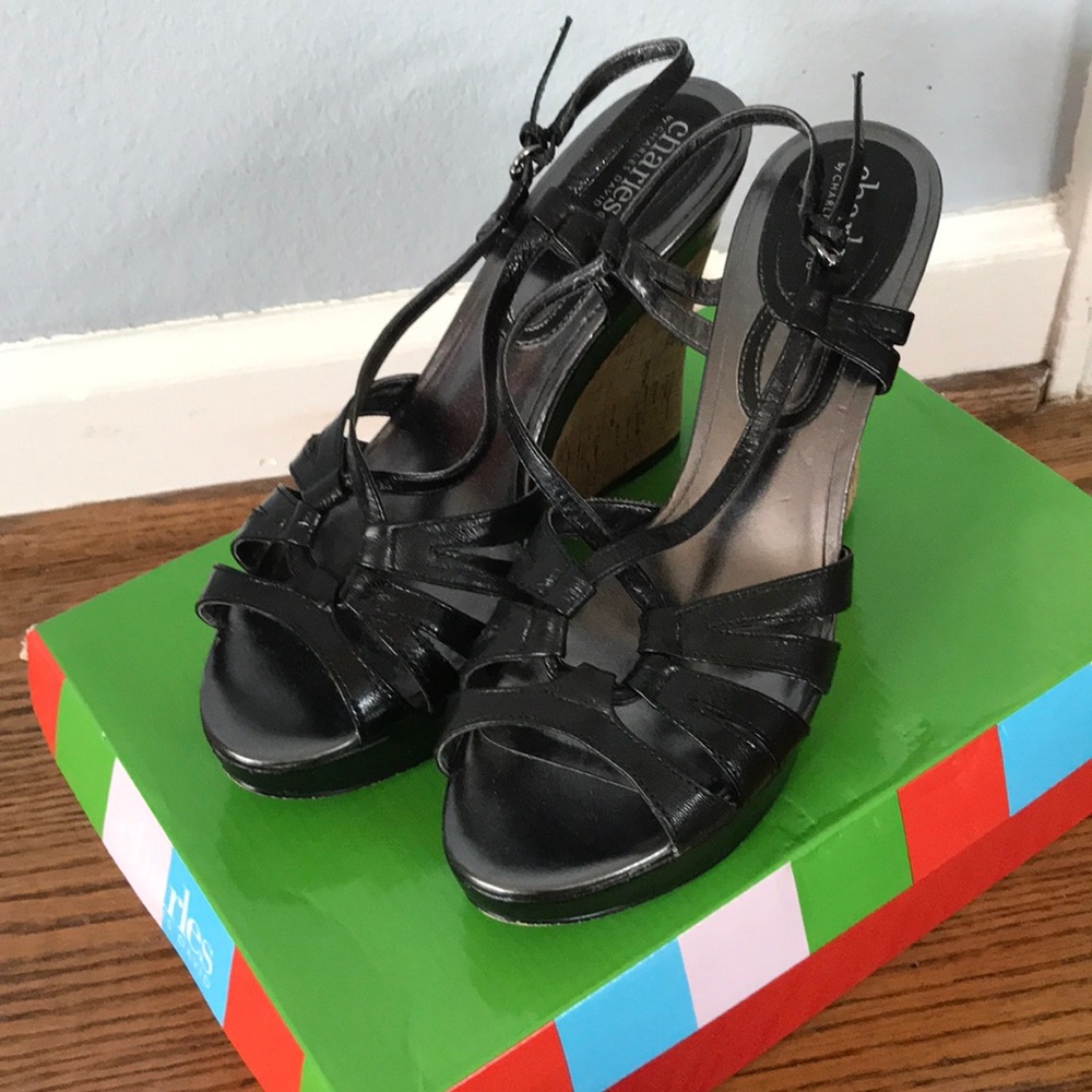Charles by Charles David black leather wedges